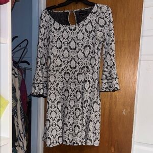 Fit and flare Black/Gray and White Patterned “Lace” Dress